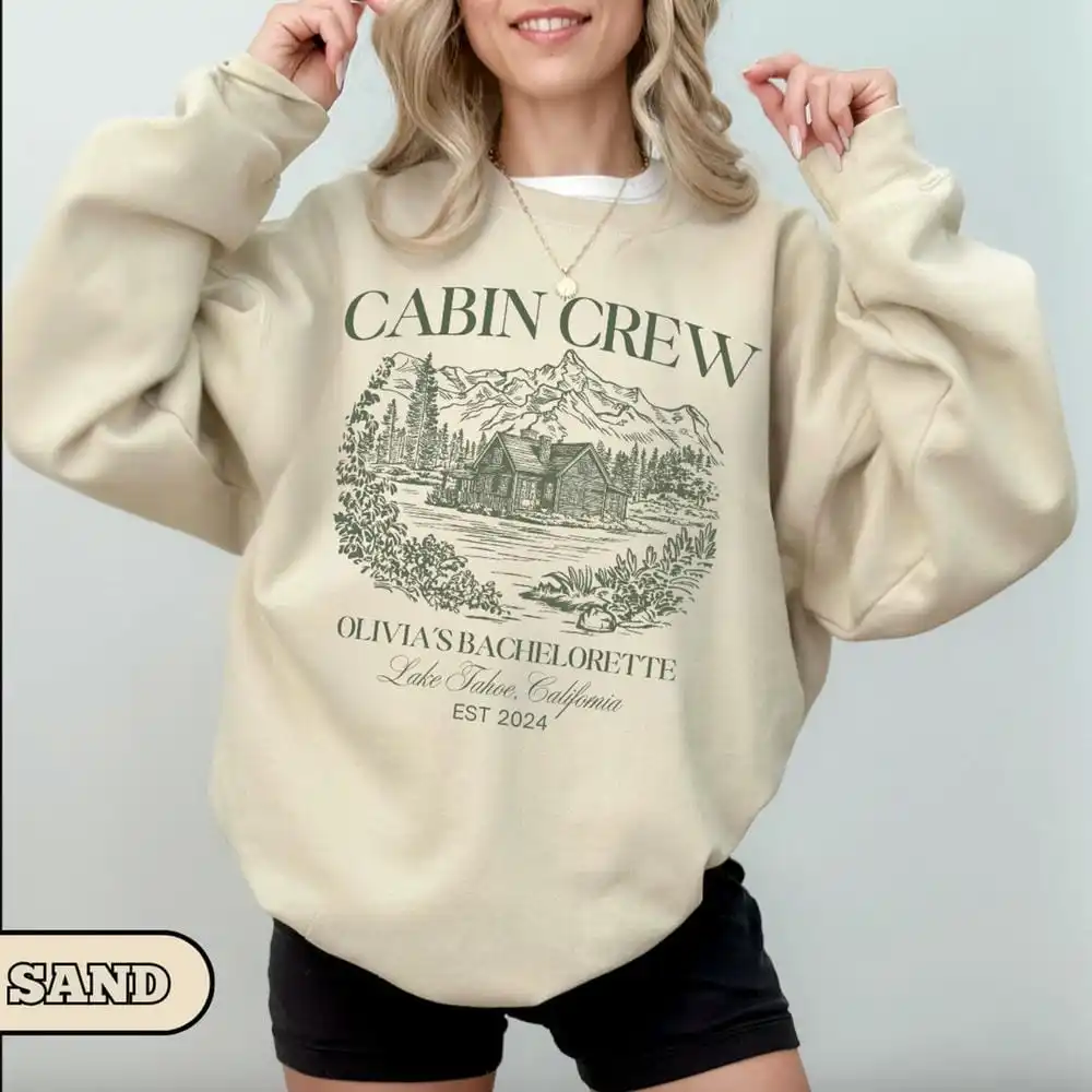 Vintage Cabin Crew Camp Fleece Printed Sweatshirt Mountain Bride Camp Pullover Lake Themed Bach Crewneck Crop Top Sweater