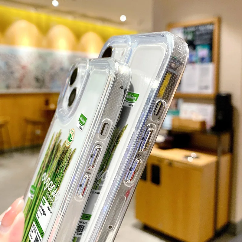 Funda de teléfono transparente suave con verduras verdes para iPhone 14, 13, 12, 11, 15 Pro Max X Xr Xs Max SE 2020, funda trasera de protección