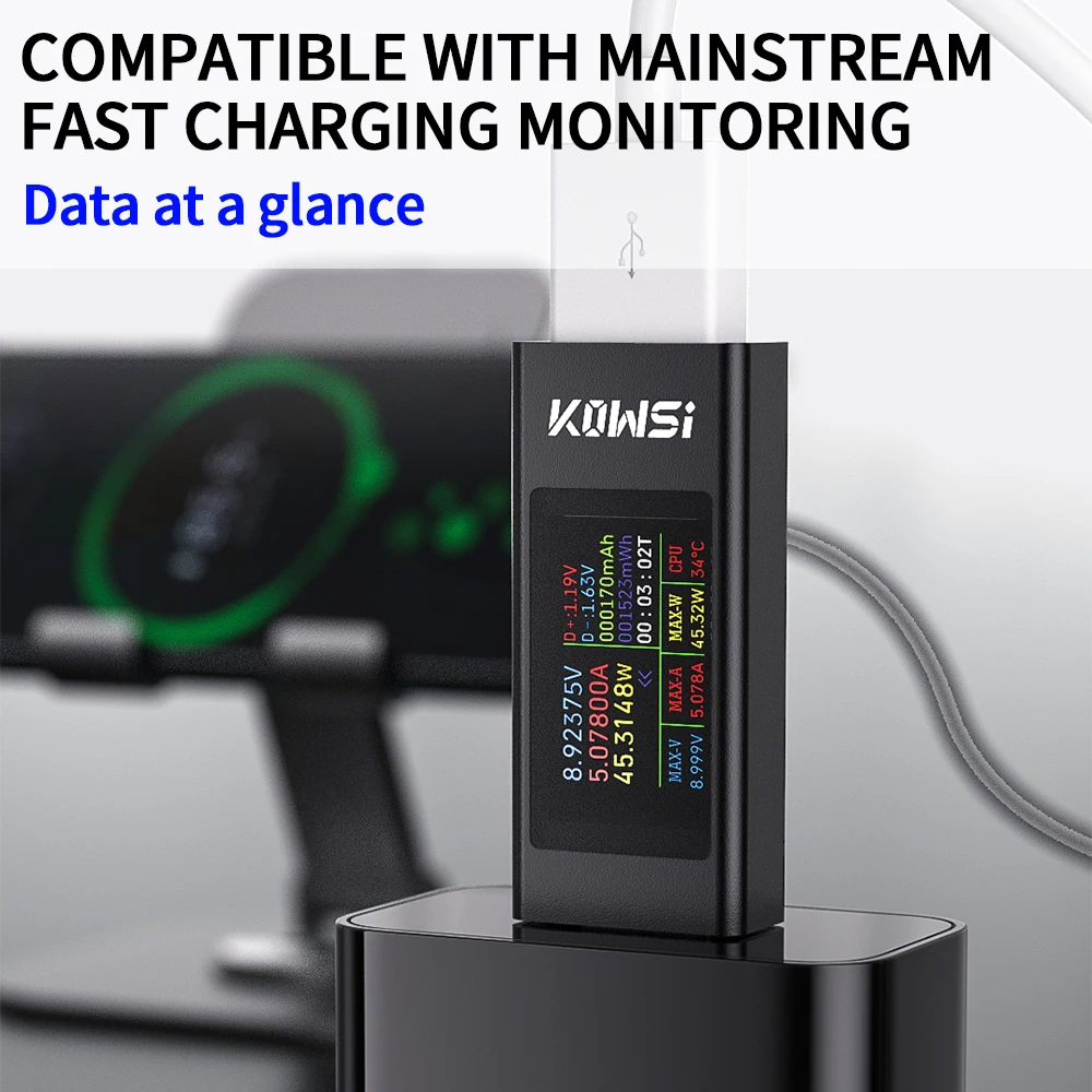 KWS-MX23 Type-C Current แรงดันไฟฟ้า Power Meter แบบสองทิศทาง Current Tester ชาร์จโทรศัพท์มือถือเครื่องทดสอบ DC 4 ~ 30V 0 ~ 8A โวลต์มิเตอร์