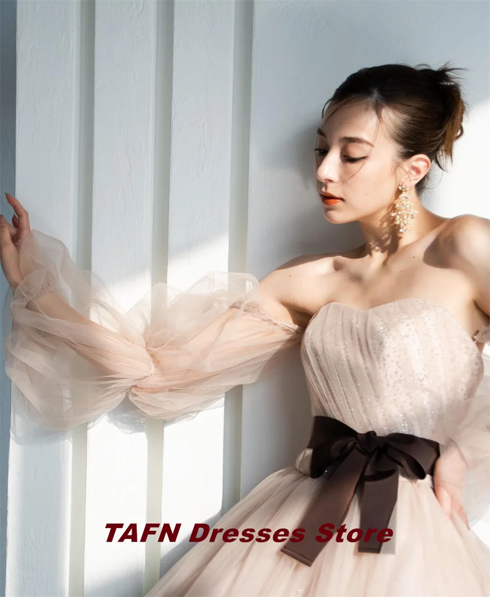 TAFN Japan Photo Shoot Dresses Strapless A-line Wedding Ball Gown ウェディングドレス Floor-Length Bridal Gown Sweep Train Lace-up