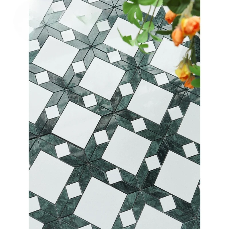 Natural dark green stone parquet B&B bathroom floor tiles
