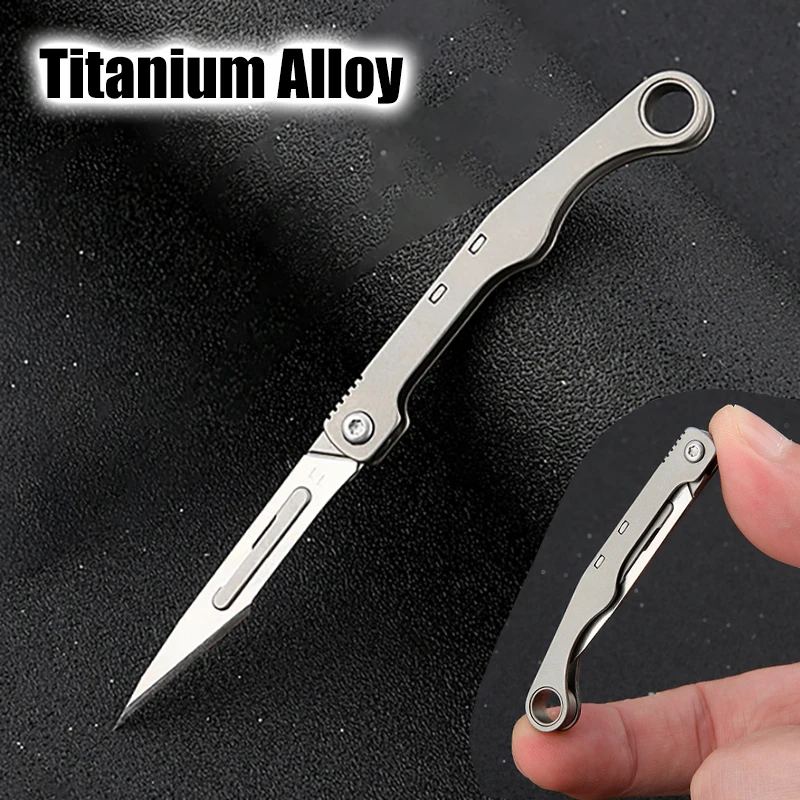 Imagem -05 - Titanium Brass Aluminium Folding Knife com Back Clip Keychain Portátil Edc Self Defense Survival Gadge Pode Substituir No11 Blade 21