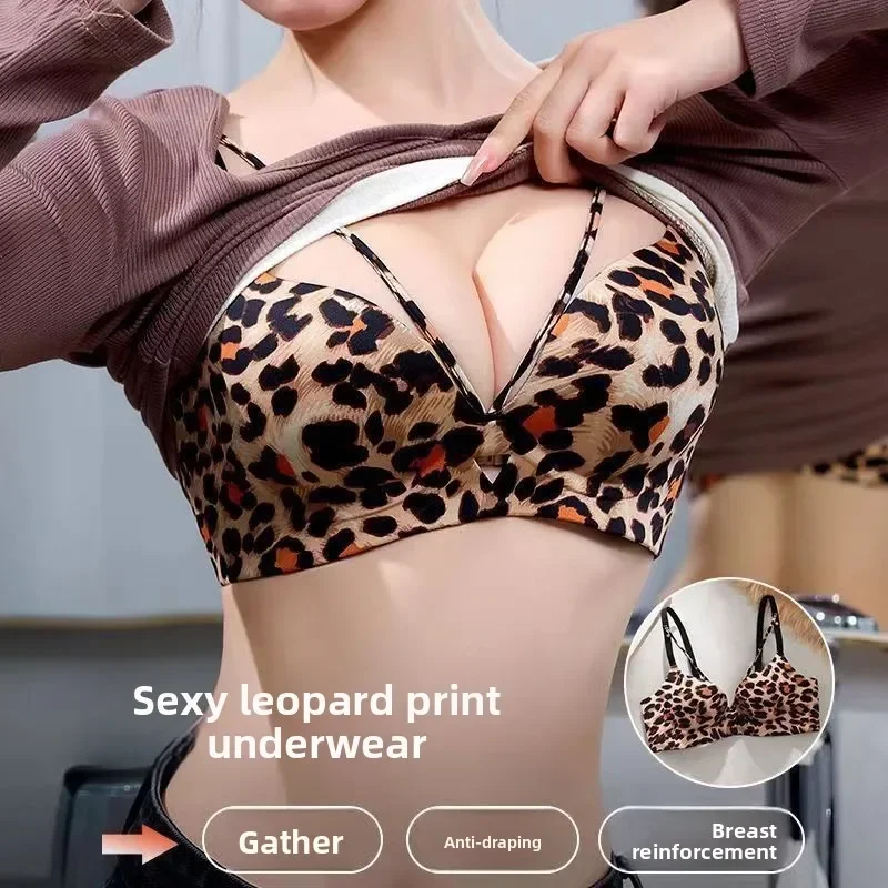 

Sexy Leopard Push Up Bra for Small Chest Invisible Lift, Side Support Anti-Sagging Wirefree T-Shirt Bra with Removable Pads v