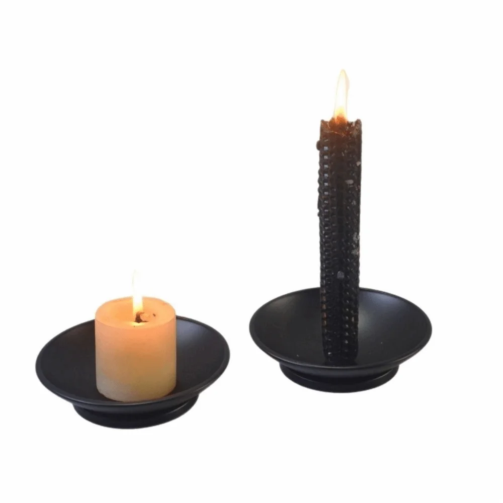 Pin Pillar Iron Candlestick Holder Metal Plate Black Finish Candlestick Stand Home Decoration Desktop Candle Base