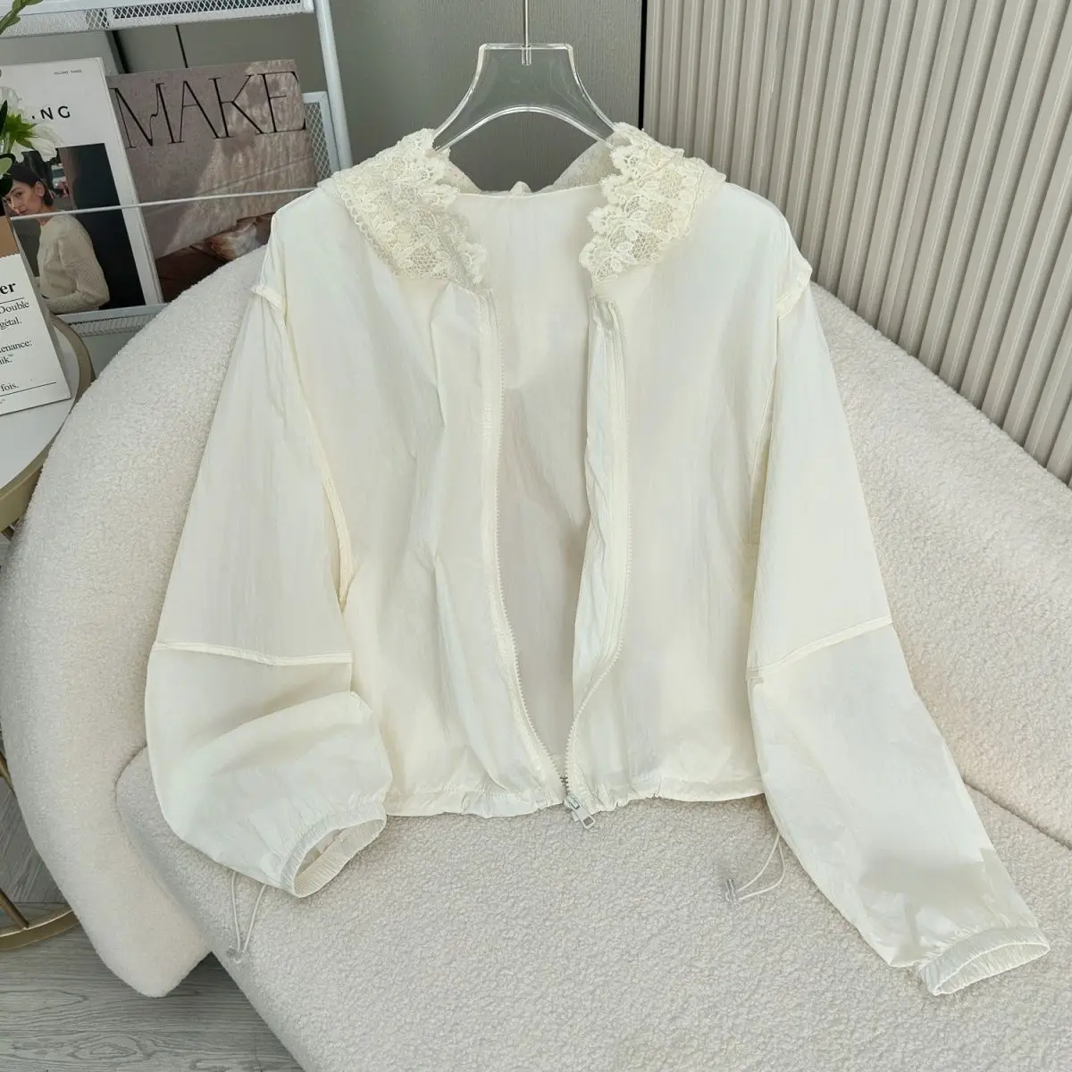 

Кружевное лоскутное пальто с капюшоном на весну/лето для женщин, новинка 2025, свободный солнцезащитный модный и универсальный тонкий топ