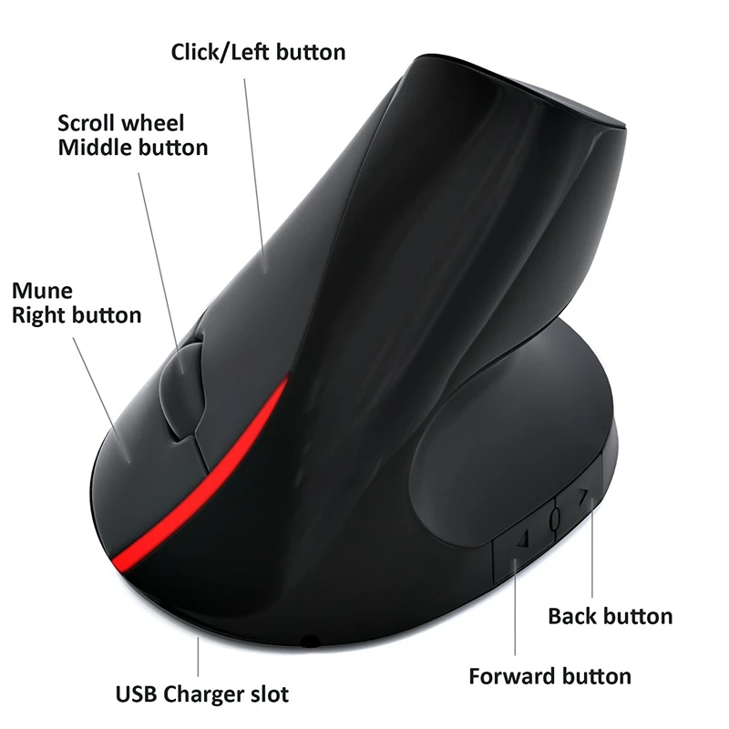 

Exquisite-2.4 Ghz Wireless Vertical Ergonomic Optical Rechargeable 5D 2400DPI Gaming Mouse