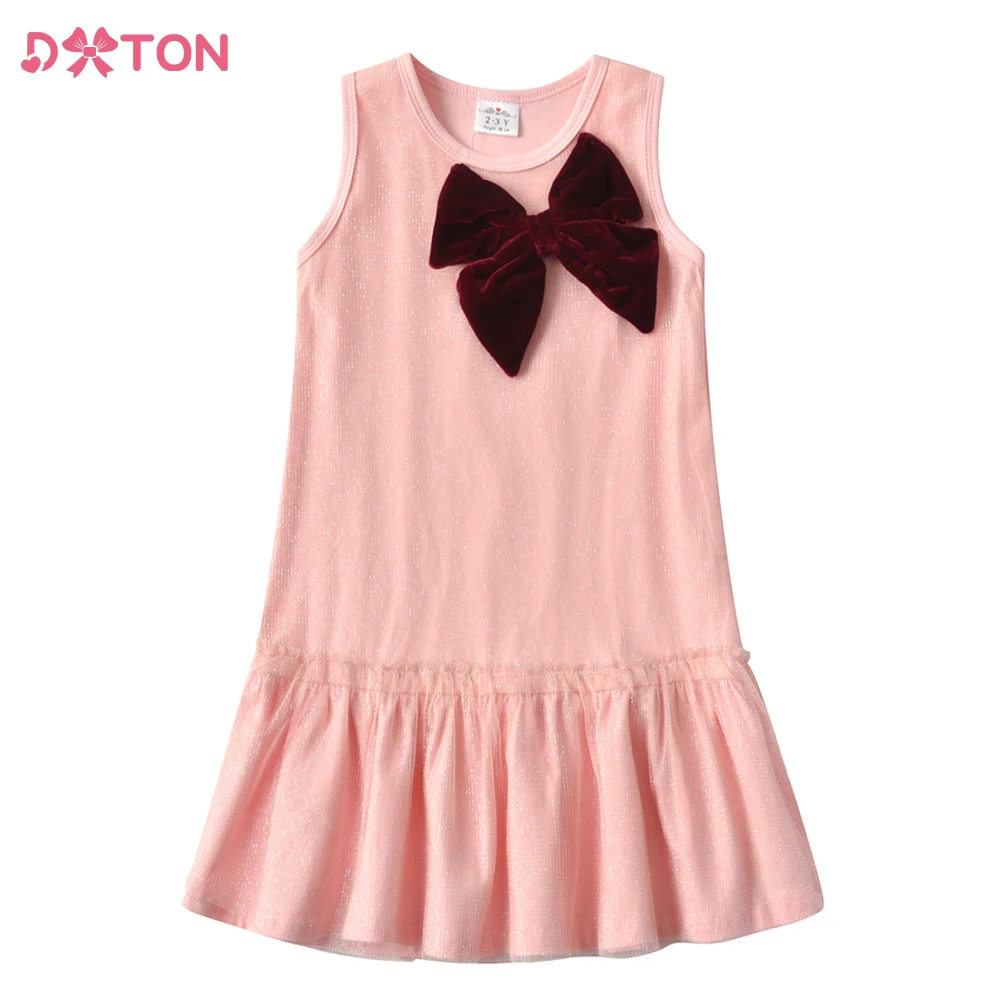 

DXTON Kids Sleeveless Summer Dresses Girls Ruffles Dress Kids Bow Knot Pink Princess Cotton Casual Dress Children Costumes