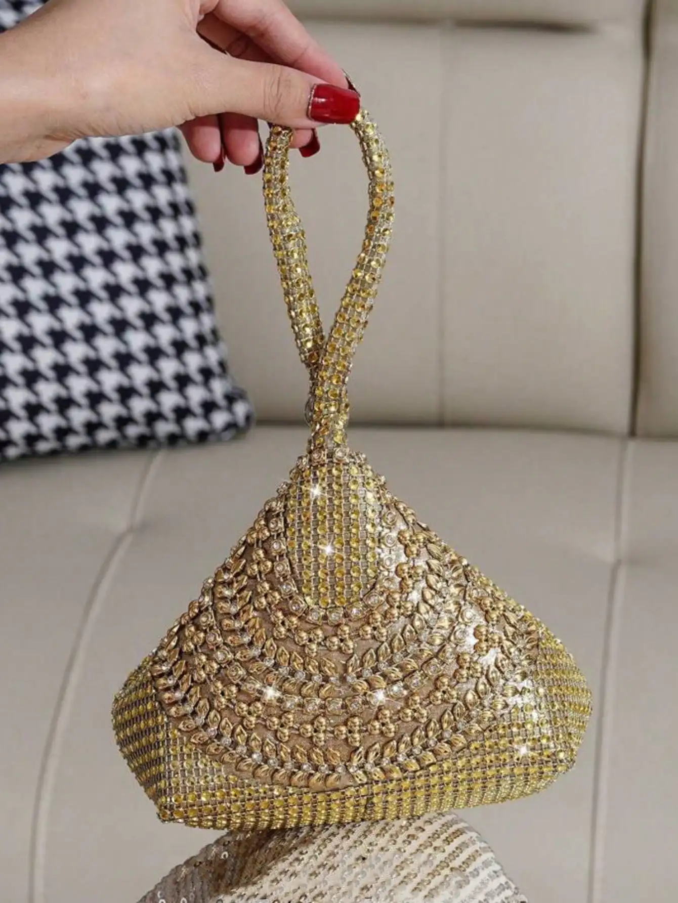 

Asymmetrical Glitter Rhinestone Mini Banquet Clutch, Elegant Party Bag