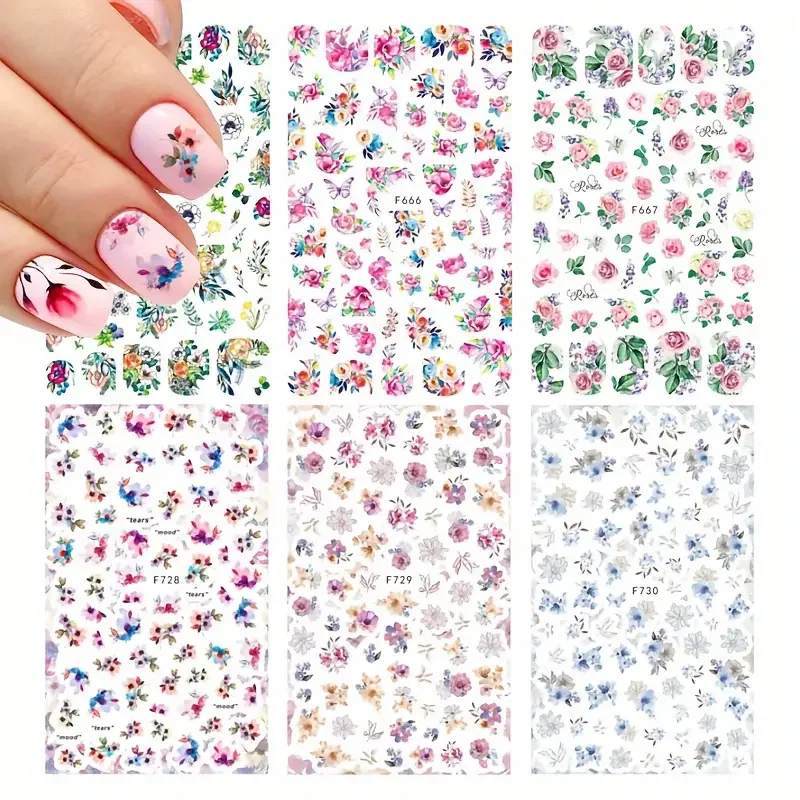 

1PCS New Summer Flower Nail Stickers Multicolor Butterfly Nail Decor Nail Decals Suitable For Women Self-adhesive Nail Supplies