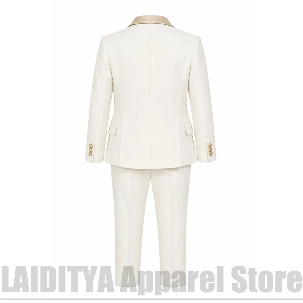 Kids Boys Formal Suit Set Satin Peak Lapel Blazer Waistcoat Pants Suits For Wedding Baptism Birthday Party Tuxedo 3 Piece