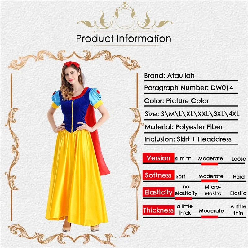 2025 nuovo cosplay plus size ragazza vestito adulto cartone animato principessa Biancaneve costume da festa di Halloween qaq2