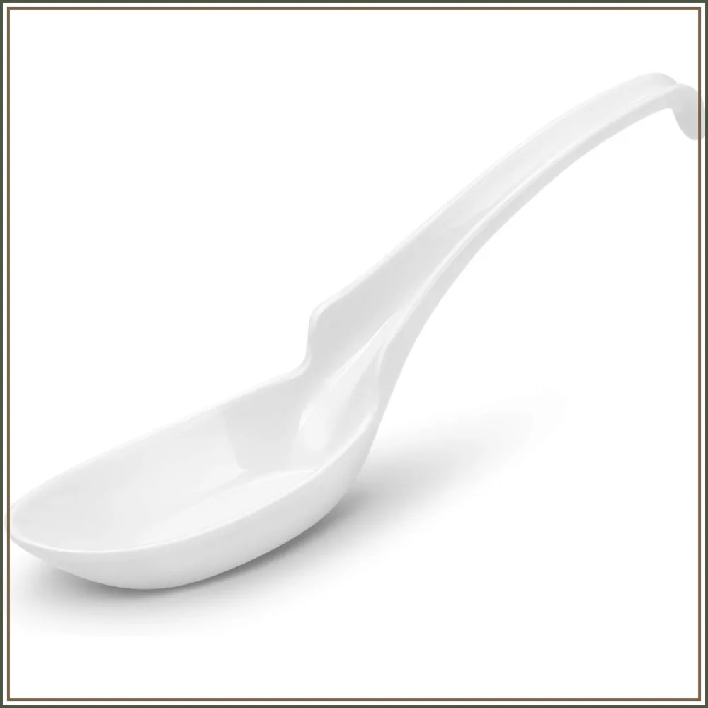 Juego de 12 Cucharas Asiáticas para Sopa, Cucharas para Arroz, Cucharas Chinas para Sopa Won Ton - Estilo con Muesca y Gancho, Blancas