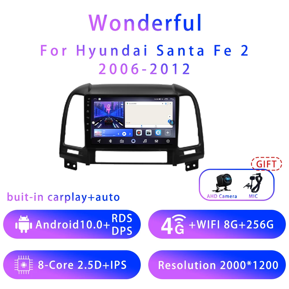 

7862 8G+256G For Hyundai Santa Fe 2 9inch Android10 5G wifi DSP Car stereo Radio Multimedia Video Player GPS Navigation