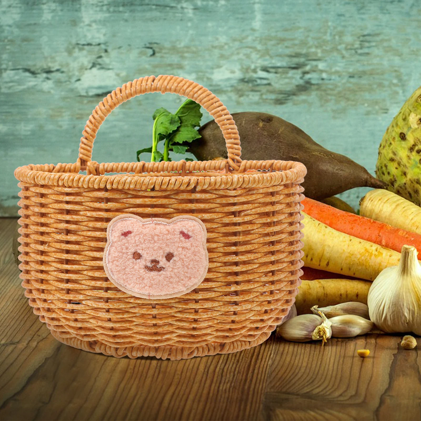 

Hanging Fruit Basket Wall Garlic Storage Baskets Ginger Vegetable Small Woven Kitchen Large Capacity Cute Cartoon Break
