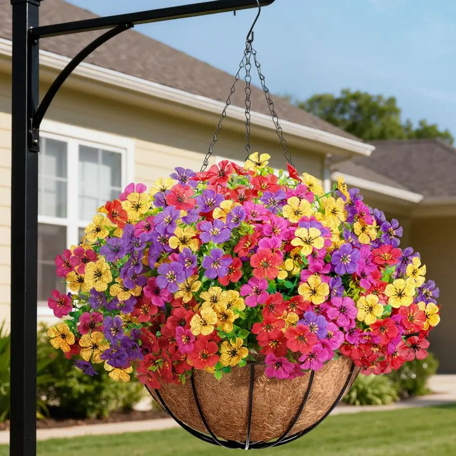 

12 Bundles Artificial Hanging Daisy Flowers Baskets for Outdoor Decor, Plastic Fake Flowers for Indoor Garden Porch Patio Balcon