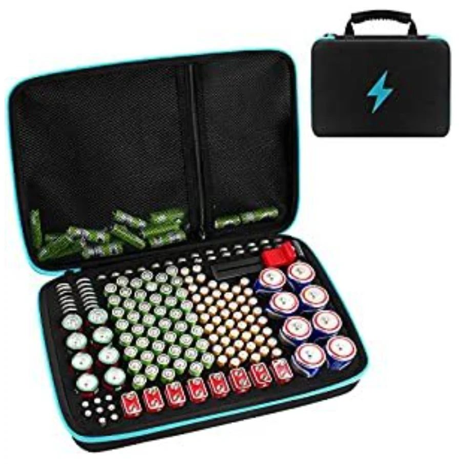 Batterij Organizer Case met Tester, geschikt voor 150+ AA AAA 9V C D Lithium knoopcelbatterijen, harde schaal voor thuis en garage. - afbeelding 1