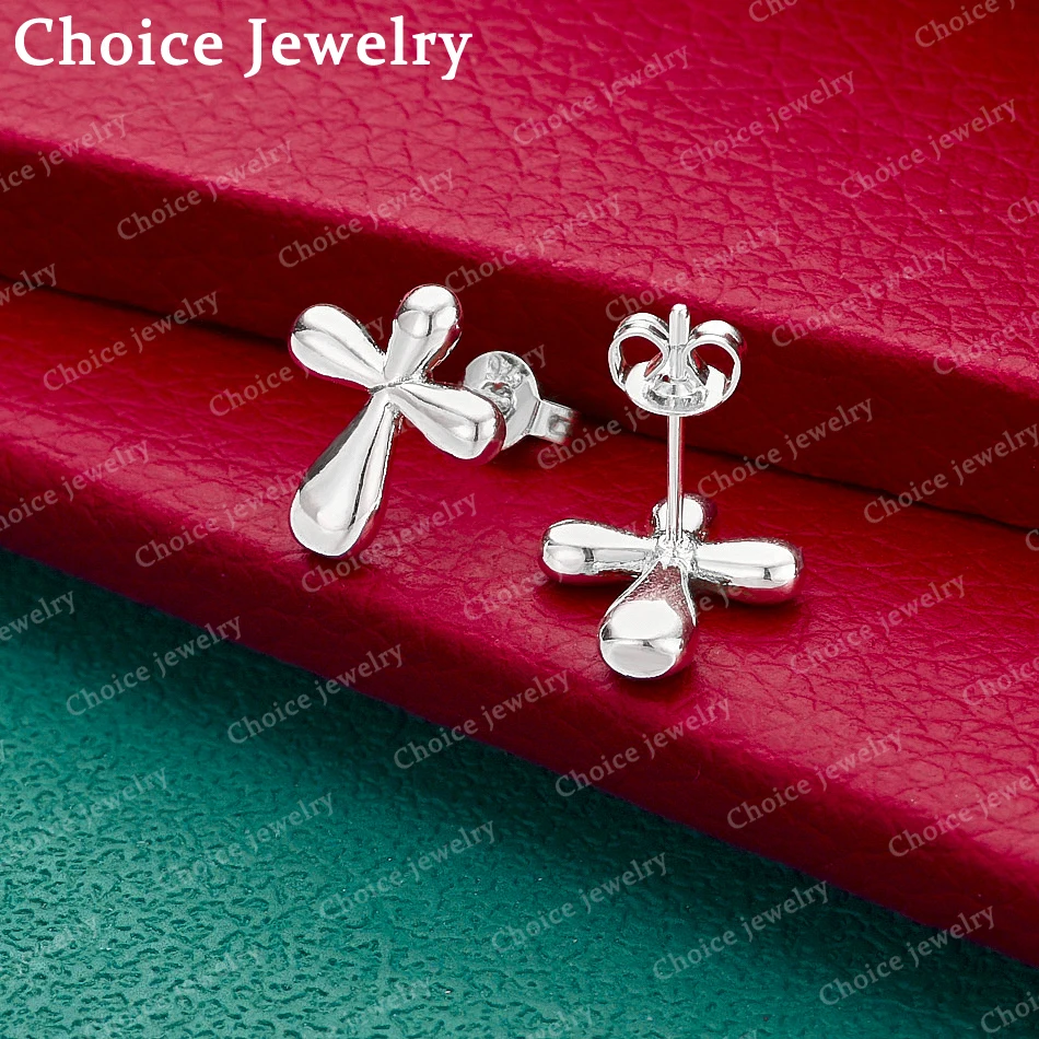 

925 Sterling Silver Cross Stud Earrings For Women Fashion Classic Jewelry Grace Party Wedding Engagement Accessories