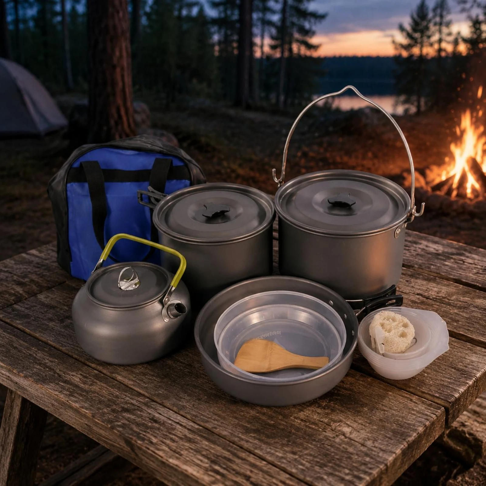 

Camping Cookware Kit Nonstick Camping Cooking Kit Camp Cooking Set Lightweight Outdoor Gear Compact for Families, Picnic