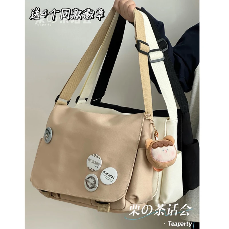 Japanese Casual Nylon Bag Women Simple Messenger Bag Collage Student School Book Bags Big Crossbody Bags For Women Bolso Mujer