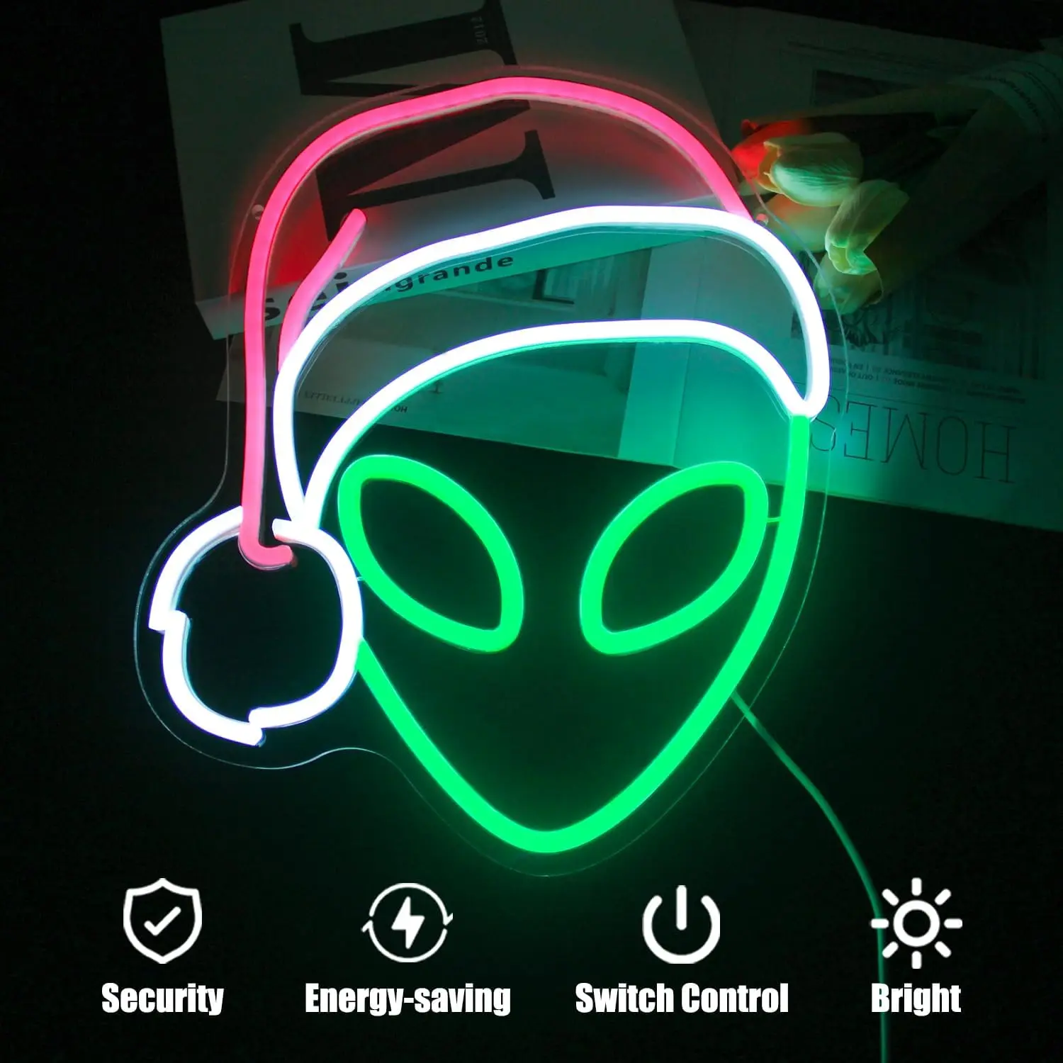 Enseigne au néon LED Père Noël Alien, lampe murale USB à intensité variable, décoration de salle de fête de Noël créative, chambre à coucher, bar, club, boutique