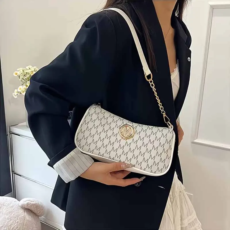 Modische Damen-Handtasche mit geometrischem Muster, Ketten-Unterarmtasche, Metall-Logo-Dekor, leichte Schulter- und Umhängetasche für den täglichen Gebrauch – Detail 6