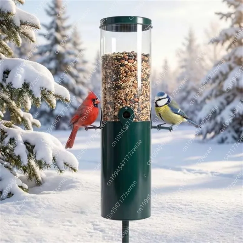 Heavy Duty Metal and PC Standing Bird Feeder 4-Port Squirrel-Proof Design with Perches for Backyard Birding