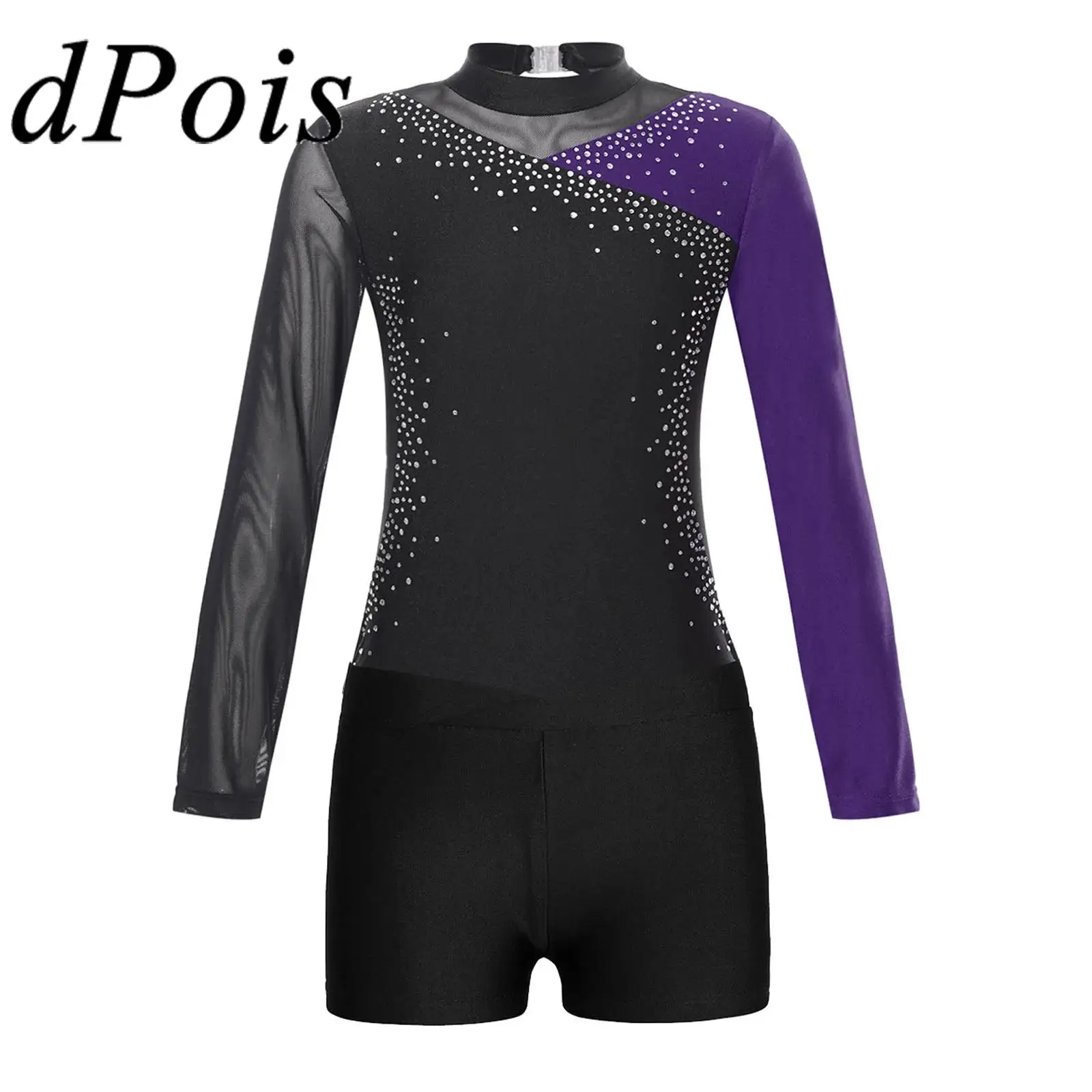 

Children Ballet Dance Outfits Kids Girls Long Sleeve Rhythmic Gymnastics Leotard with Shorts Skating Jumpsuit Dancewear Sets