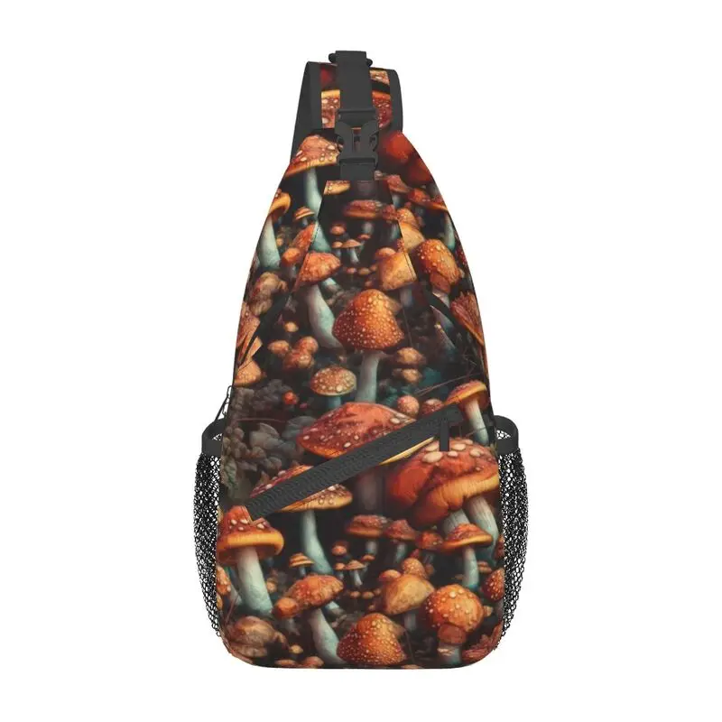 

Wild Mushrooms Print Sling Chest Bag Customized Crossbody Shoulder Backpack for Men Travel Hiking Daypack