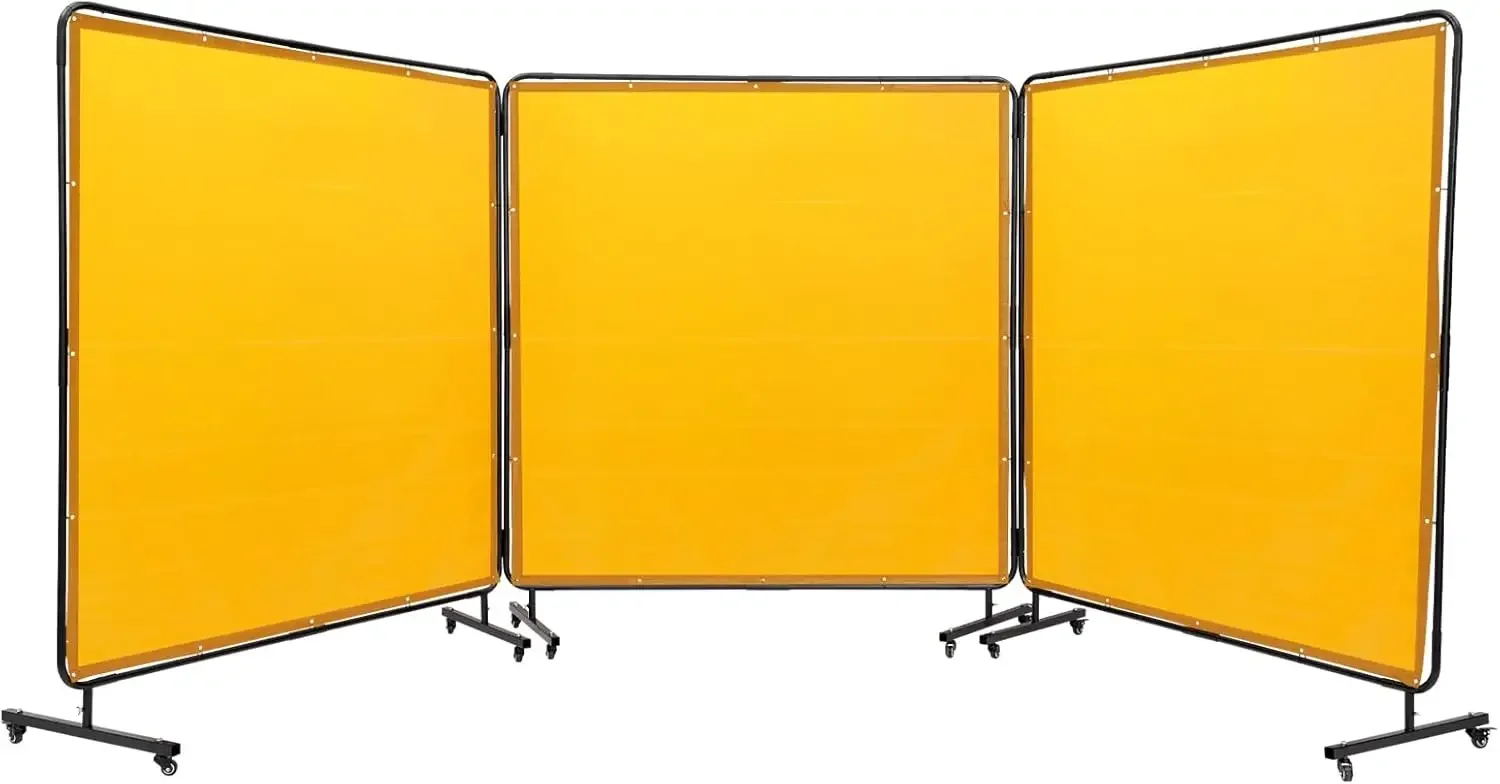 Welding Screen, 6' x 6' 3 Panel Welding Curtain Screens, Flame-Resistant Vinyl Welding Protection Screen on 12 Swivel Wheels