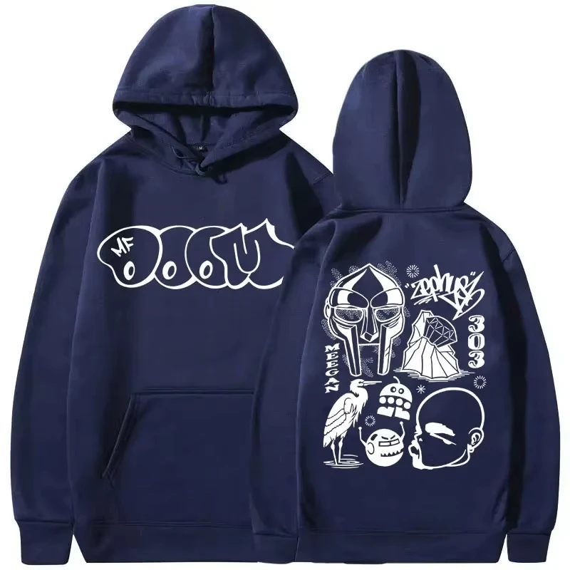 

2025 Fall/Winter Hip Hop Fashion Sweatshirt Men's Fleece Oversized Hoodie Rapper Mf Doom Madillain Metal Face Flat Hoodie