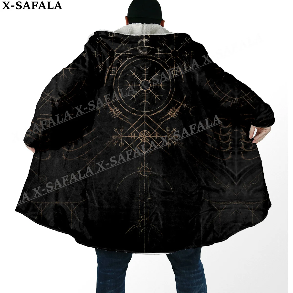 

HULINHJALMUR FENRIR'S WRATH Norse Viking Thick Warm Hooded Cloak Men Overcoat Coat Windproof Fleece Cape Robe Hooded Blanket-10