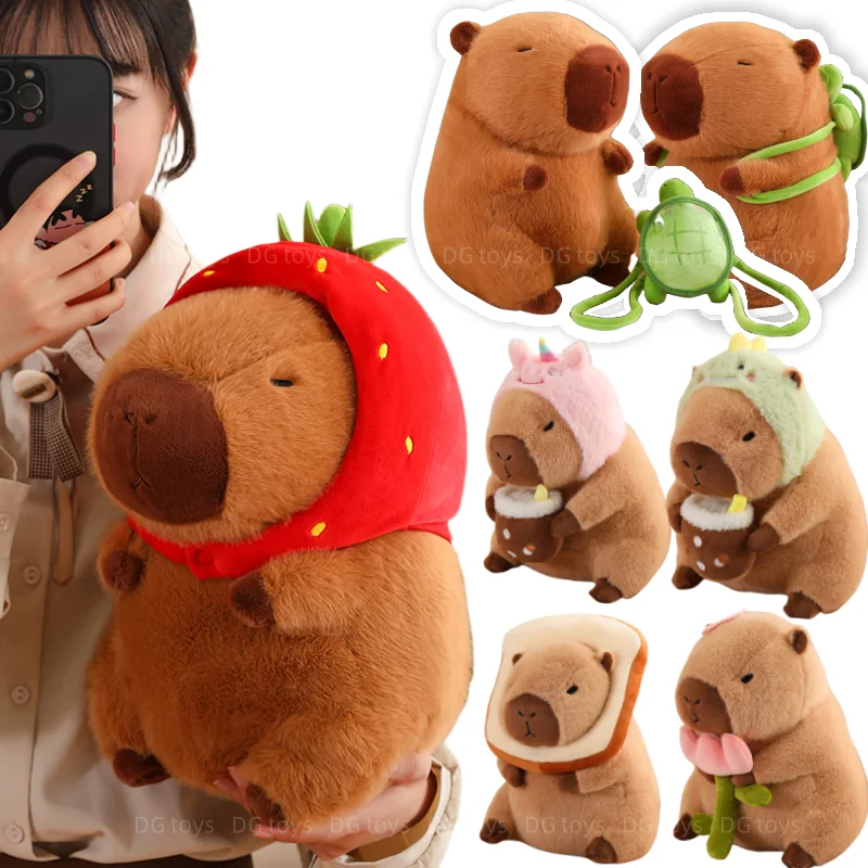 New hot20cm Cute Turtle Backpack Capybara Anime Fluffty Toy Soft Capybara Plush Toy Simulation Stuffed Animals Kawaii Plush Doll