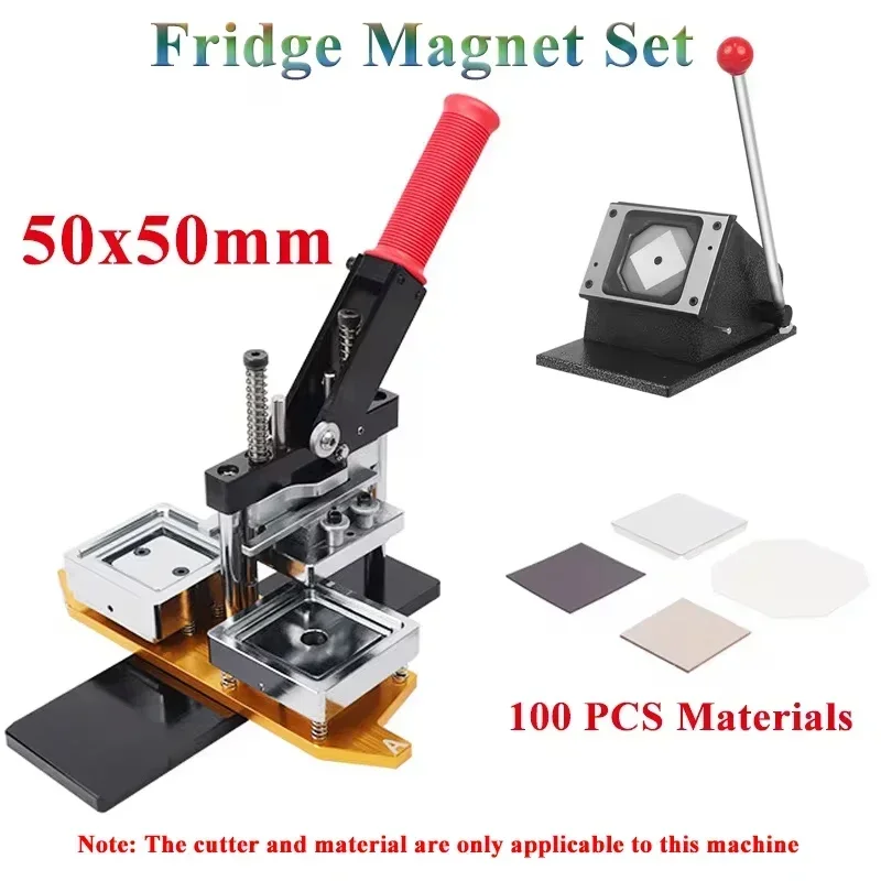 Fridge Magnet Machine Set Square DIY Magnet Badge Press Machine 50x50mm Rotary Metal Sheet with Cutter and 100 Magnet Parts