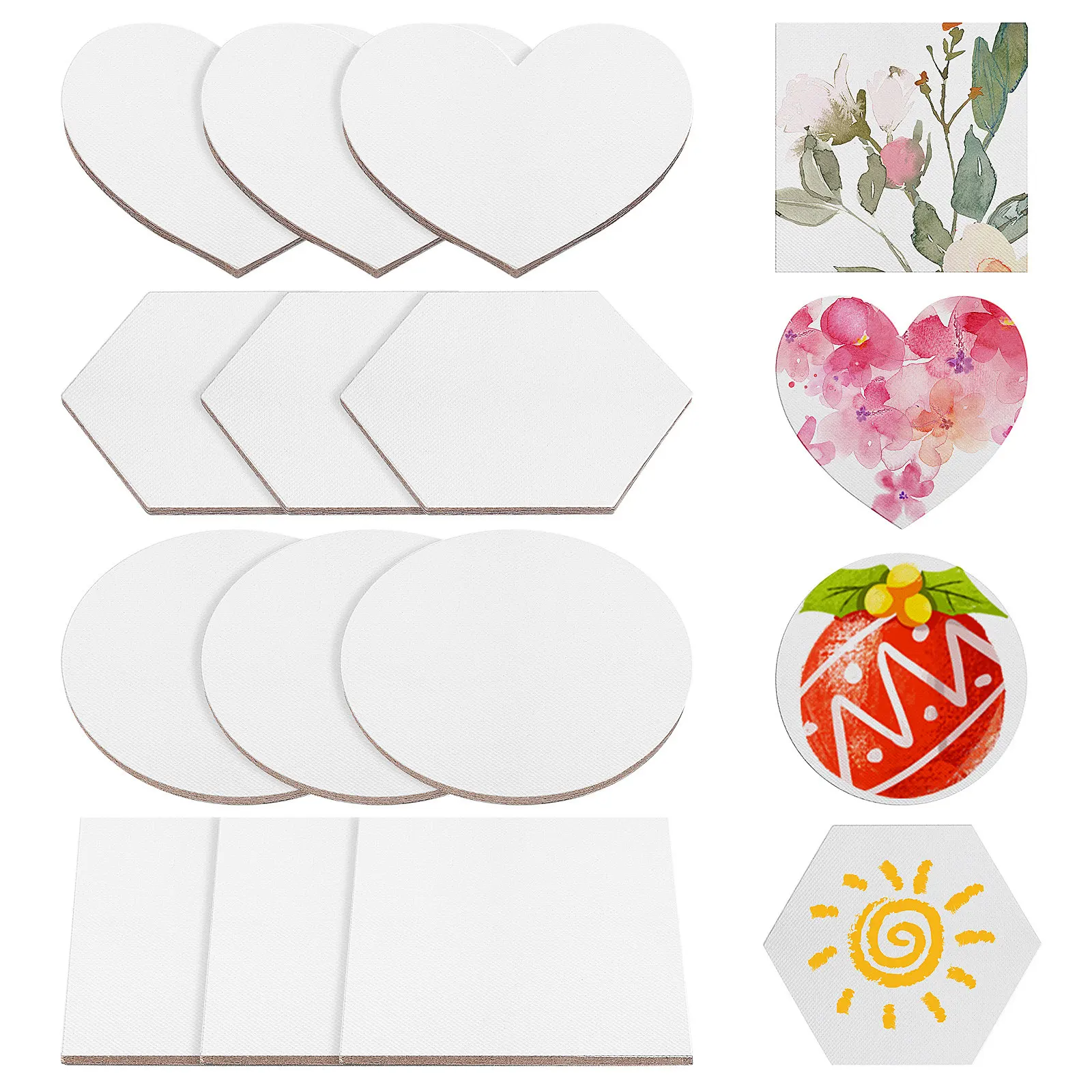 16 Pcs Canvas Magnets for Painting Craft Board Magnetic Mini Making Kit Blank Canvases Flat Heart Shaped