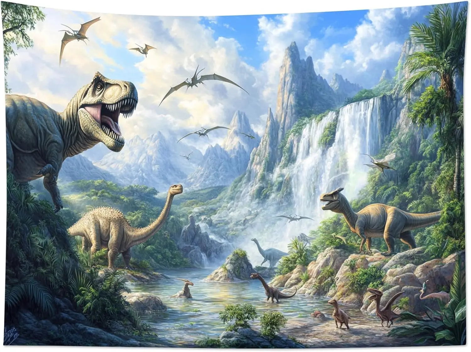Dinosaur Forest Tapestry Mountain Landscape Wall Art Wild Animal Decor for Bedroom Living Room Dorm Backdrop