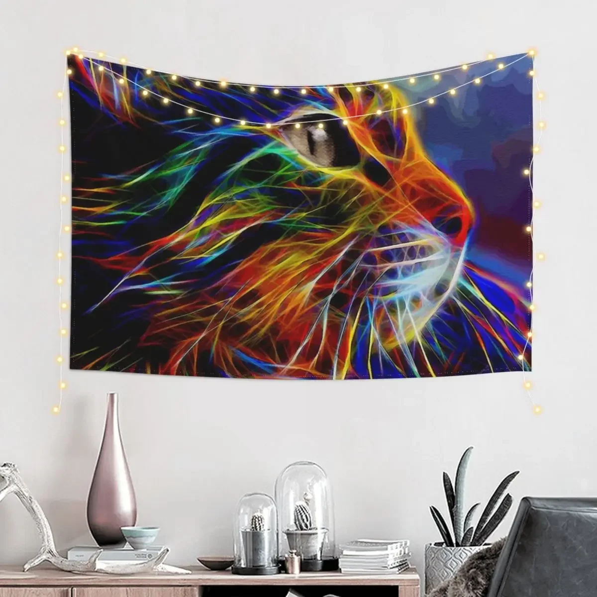 Neon cat, cat, chat, gato, lea roche paintings Tapestry Custom Room Decor Korean Style Nordic Home Decor Cute Decor Tapestry