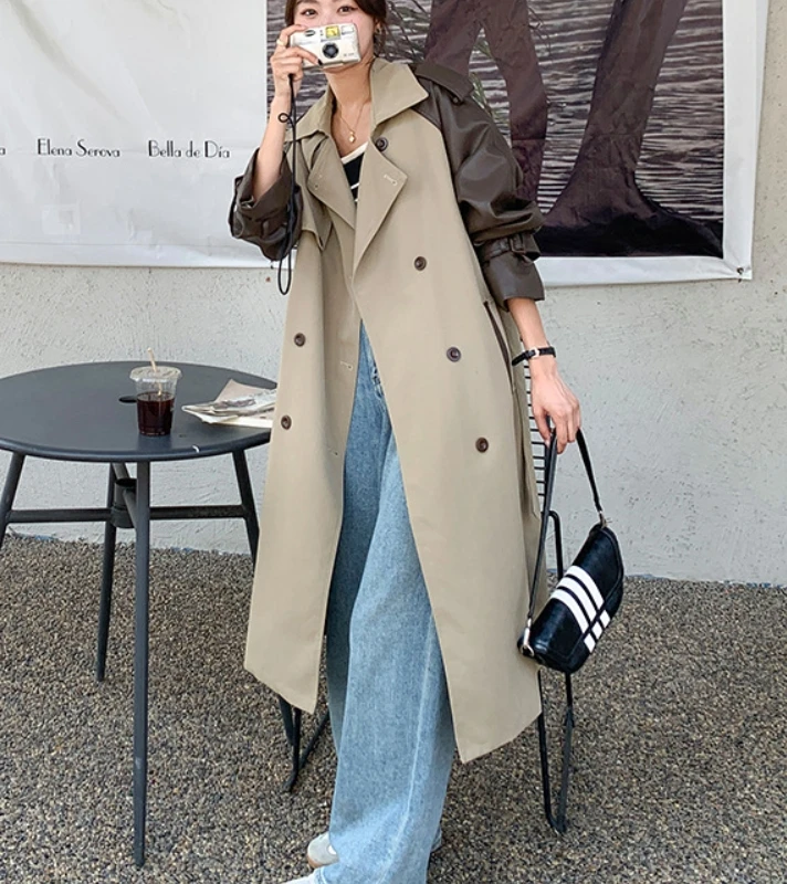 

SuperAen Korean Blue Medium and Long Lace-up Trench Coat Women's 2025 Spring New Trench Coat