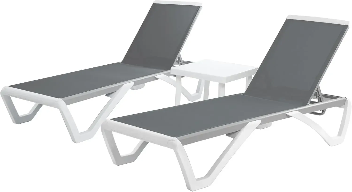 Patio Chaise Lounge Chair - Full Flat Alumium & Resin Legs, Outdoor Reclining Adjustable Chair for Sunbathing