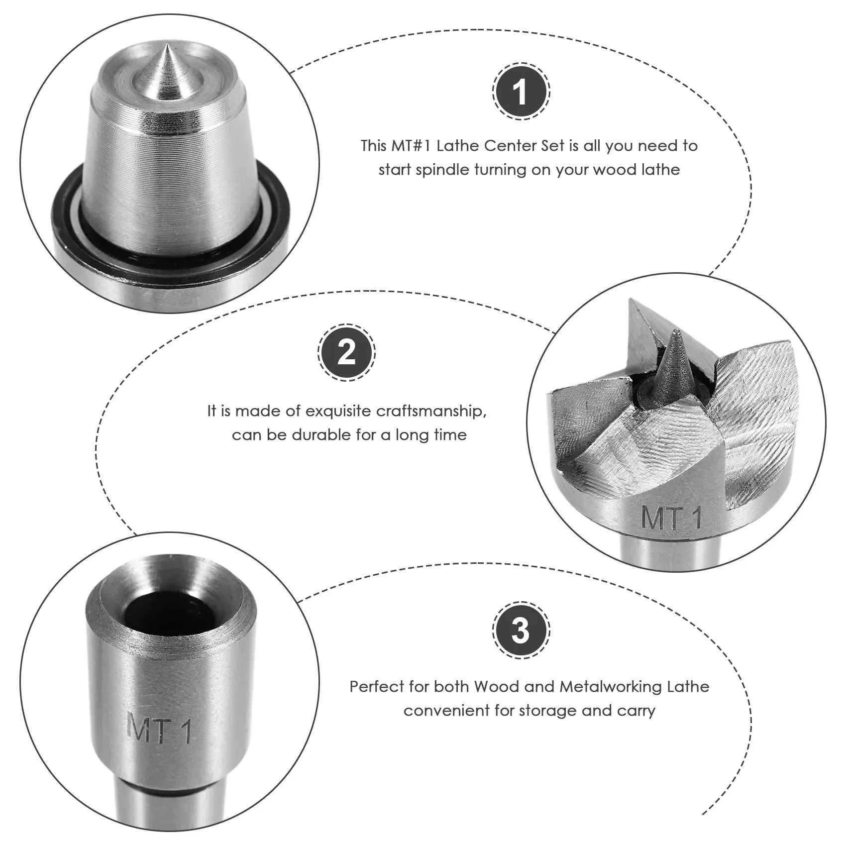 Limited Stock-FF 4Pcs MT1 Wood Lathe Live Center And Drive Spur Cup MT1 Arbor With Wooden Case