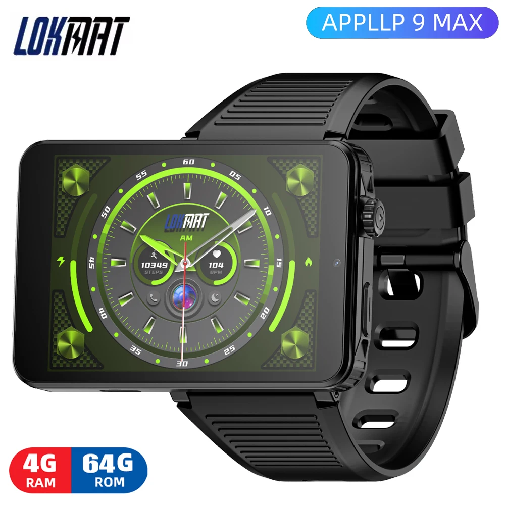 Nouvelle montre connectée LOKMAT APPLLP 9 MAX Android 15 4G pour hommes, grand écran HD de 2,88 pouces, processeur MT6769 Octa Core, 4 Go de RAM, 64 Go de stockage, double caméra, WIFI, GPS