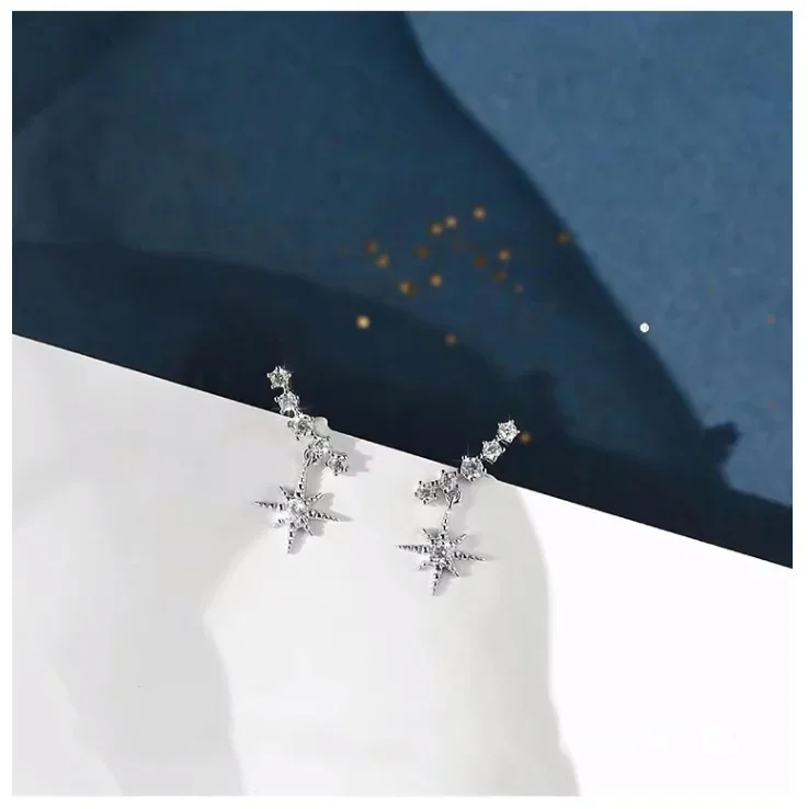 New Hot Sell Trendy Super Shiny Zircon star 925 Sterling Silver Earrings for Women Wholesale Jewelry stud earrings