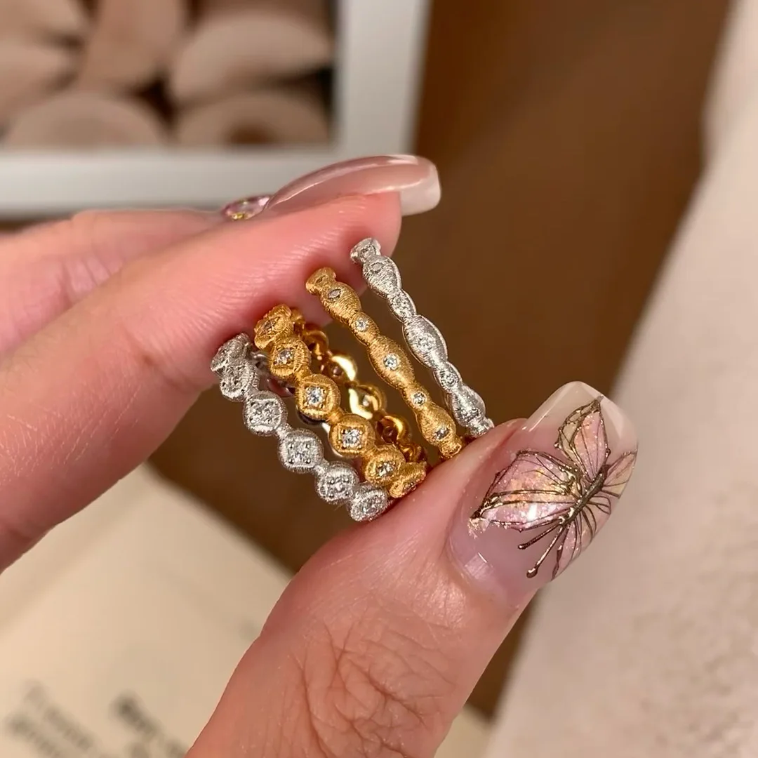 S925 sterling silver ring, medieval micro-inlaid zircon ring, women's niche light luxury high-end feeling stacked ring