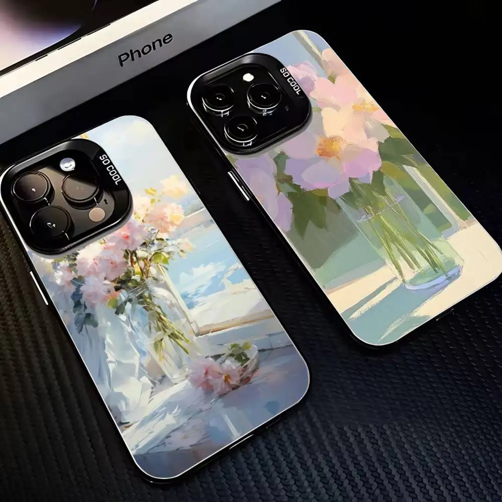 

Vintage Flower Oil Painting Phone Case For iPhone 16,15,14,13,12,11,Mini,Pro,MAX Black Matte Shockproof Cover