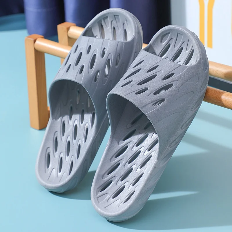 

Men's Large Size Summer Indoor Bathroom Anti-slip Hollow out Slippers Slip-On PVC Material Thick Bottom Fashionable Slippers