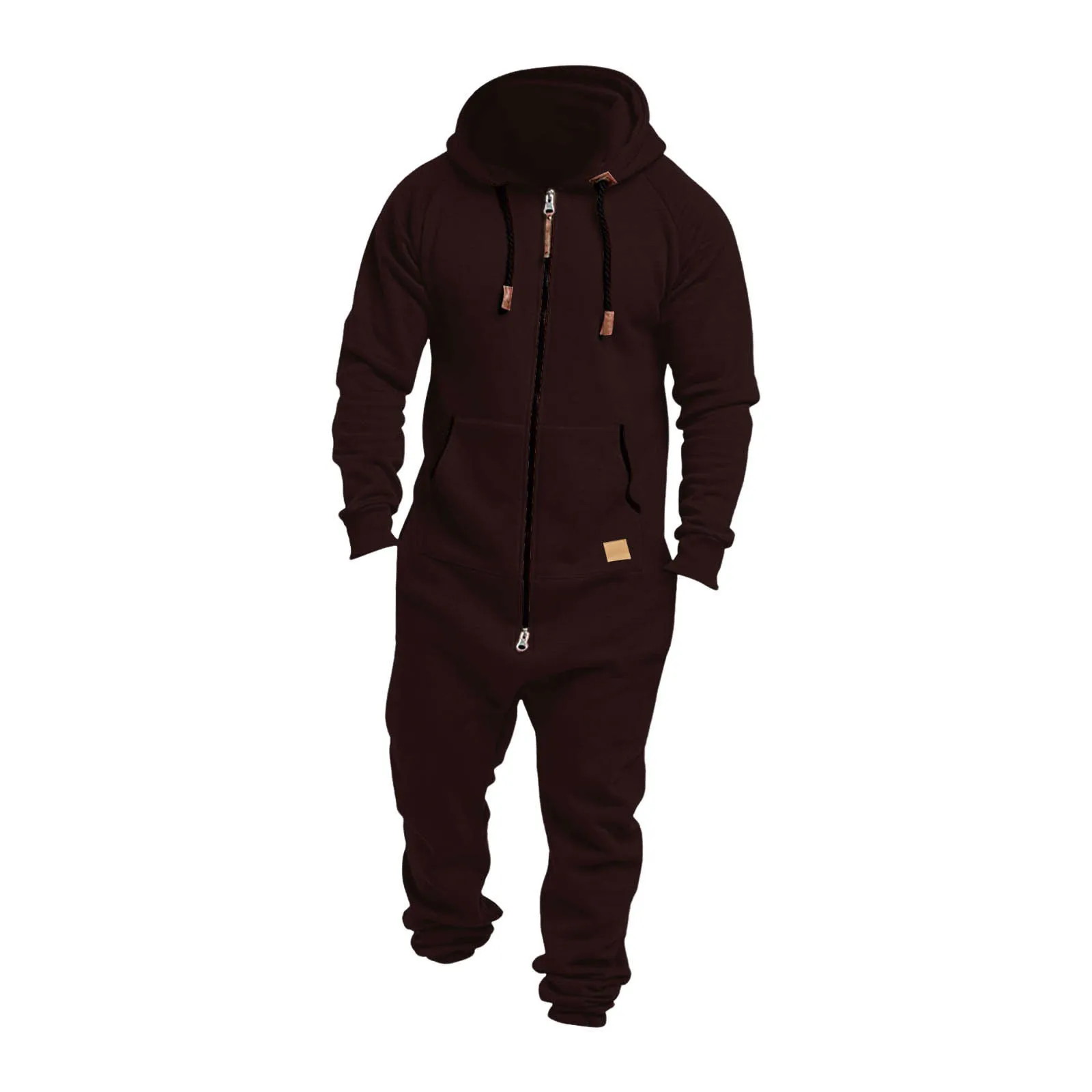 Zipper Hooded Nightgowns Onesie Men Solid Color Sleepwear One-Piece Pajamas Autumn Winter Men's Loose Pajama Jumpsuit