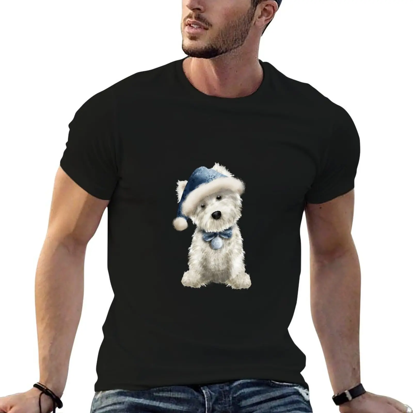 

Westie dog in a santa hat T-Shirt t shirts for man cotton soft funny t shirts man t shirt man luxury T-Shirt