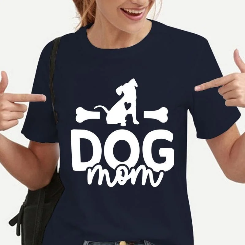 Dog Mom Print T-shirt Fashion Women Crew Neck Short Sleeve Casual Outdoor Creative Personality Dog Walking T Shirt