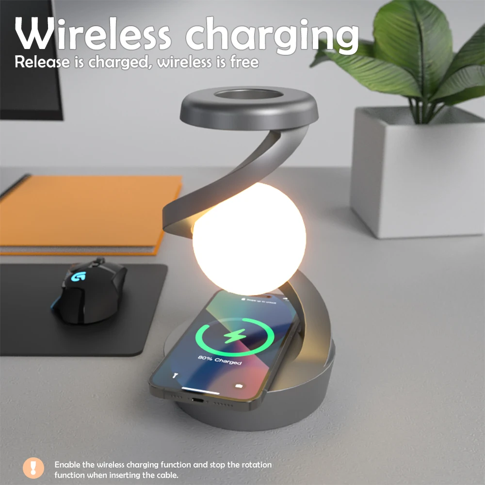 360° Rotating Suspension Wireless Charging Night Light RGB Colorful Changing  Atmosphere Table Lamp For Bedroom Office Decor