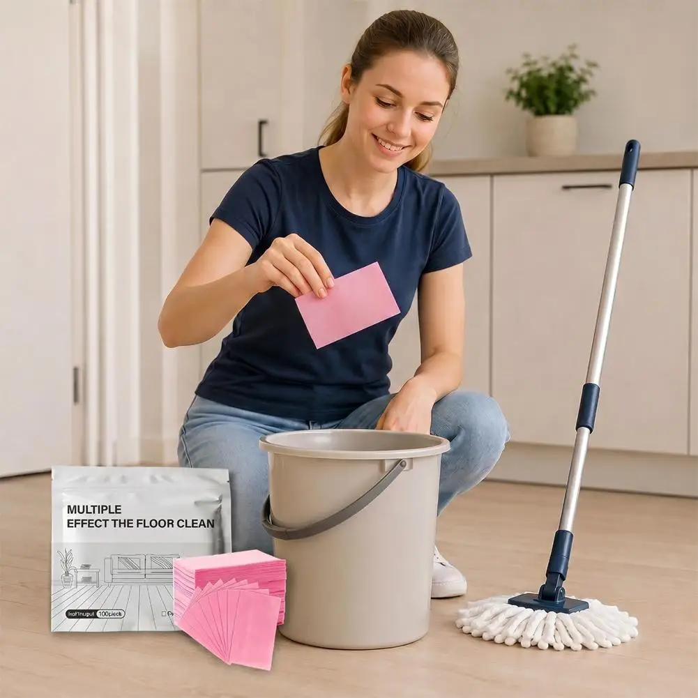 Picture 3: 100Pcs Lavender Floor Cleaning Tablets, Multi-Effect Tile Floor Cleaner Sheets, Tablets for Dirt Removal Brightening Deodorizing