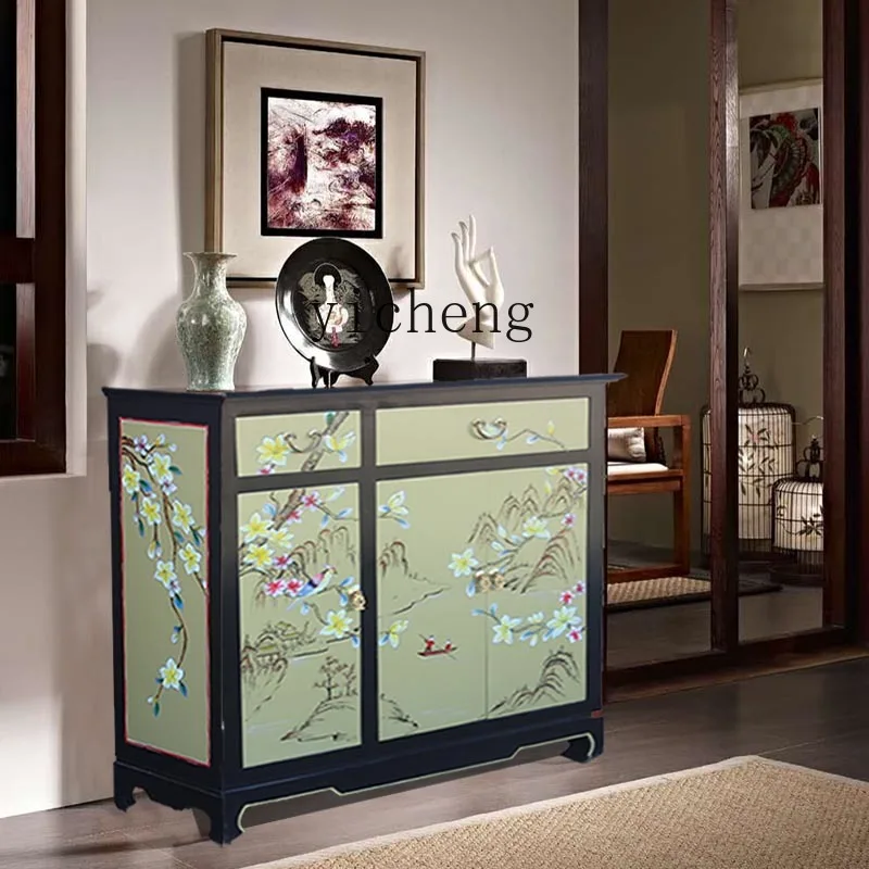 

ZZ simple and modern solid wood light luxury entrance small bowl cabinet living room against the wall household cabinet locker